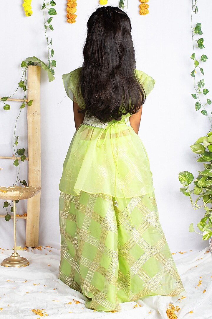 Pastel Green Organza Geometric Gota Embroidered Lehenga Set For Girls by Rage Attire at Pernia's Pop Up Shop