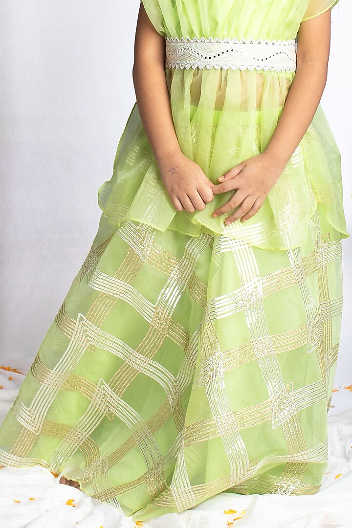 Pastel Green Organza Geometric Gota Embroidered Lehenga Set For Girls by Rage Attire at Pernia's Pop Up Shop