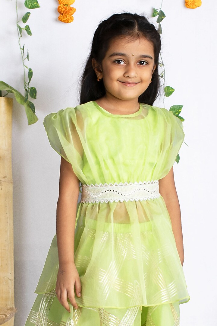 Pastel Green Organza Geometric Gota Embroidered Lehenga Set For Girls by Rage Attire at Pernia's Pop Up Shop