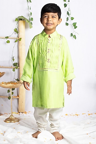 Pastel Green Bemberg Silk Gota Kurta Set For Boys by Rage Attire