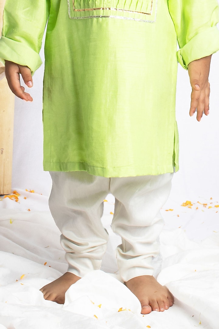 Pastel Green Bemberg Silk Gota Kurta Set For Boys by Rage Attire at Pernia's Pop Up Shop