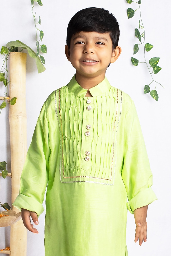 Pastel Green Bemberg Silk Gota Kurta Set For Boys by Rage Attire at Pernia's Pop Up Shop