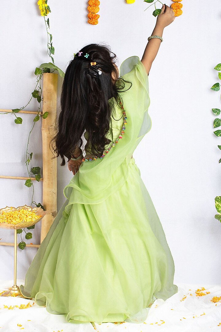Pastel Green Organza & Bemberg Silk Lehenga Set For Girls by Rage Attire at Pernia's Pop Up Shop