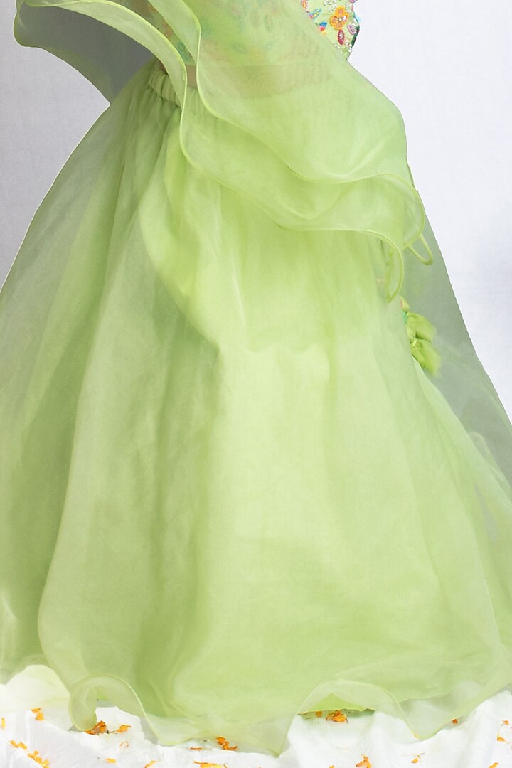 Pastel Green Organza & Bemberg Silk Lehenga Set For Girls by Rage Attire at Pernia's Pop Up Shop