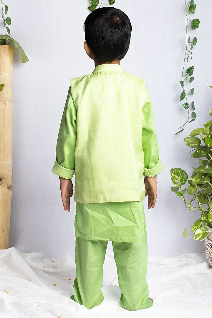 Pastel Green Bemberg Silk Zardosi Hand Embroidered Nehru Jacket Set For Boys by Rage Attire at Pernia's Pop Up Shop
