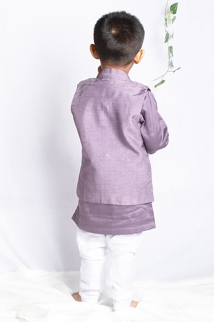 Greyish Violet Bemberg Silk Zardosi Hand Embroidered Nehru Jacket Set For Boys by Rage Attire at Pernia's Pop Up Shop