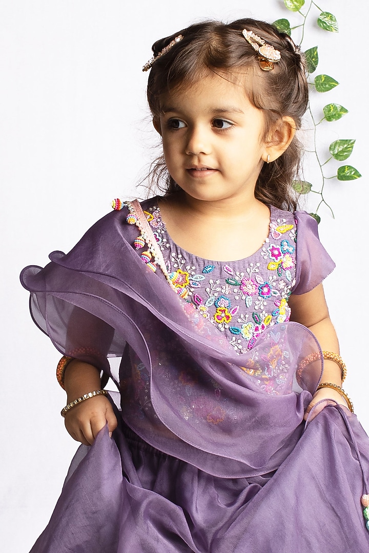 Greyish Violet Organza & Bemberg Silk Lehenga Set For Girls by Rage Attire at Pernia's Pop Up Shop