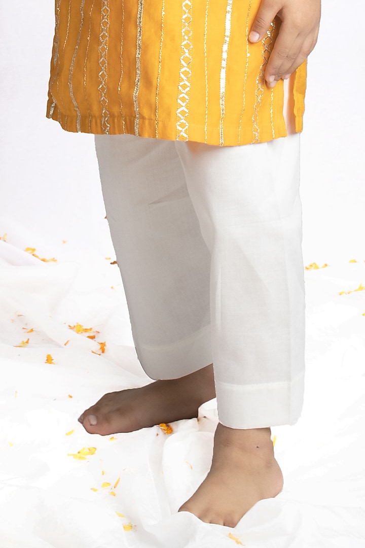 Yellow Chanderi Silk & Bemberg Silk Gota Embroidered Kurta Set For Boys by Rage Attire at Pernia's Pop Up Shop