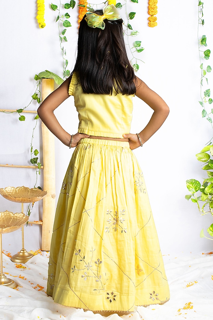 Pastel Yellow Cotton Silk Lehenga Set For Girls by Rage Attire at Pernia's Pop Up Shop