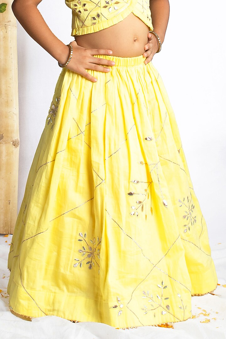 Pastel Yellow Cotton Silk Lehenga Set For Girls by Rage Attire at Pernia's Pop Up Shop