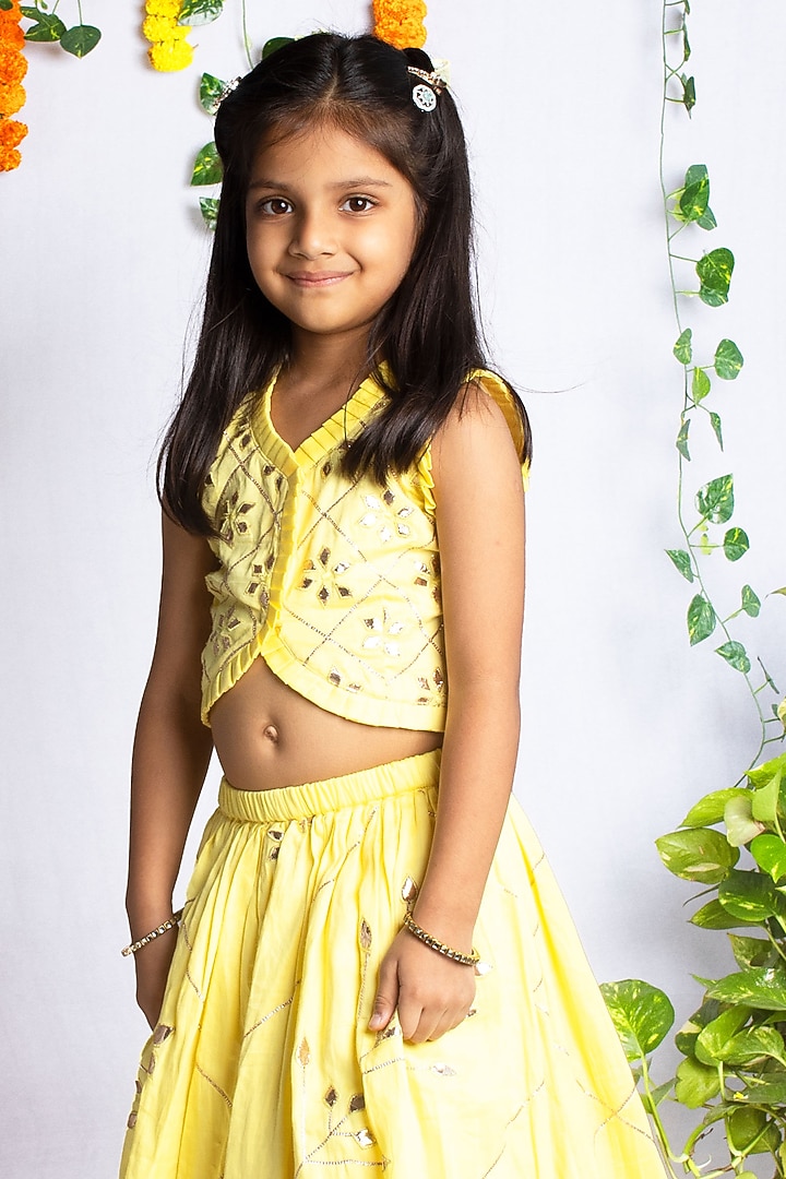 Pastel Yellow Cotton Silk Lehenga Set For Girls by Rage Attire at Pernia's Pop Up Shop
