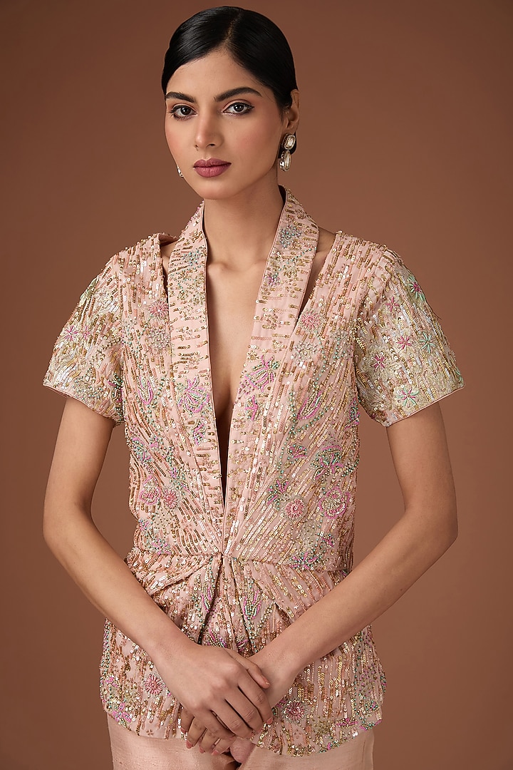 Pink Silk Organza Aari Hand Embroidered Co-Ord Set by Rahul Singh at Pernia's Pop Up Shop
