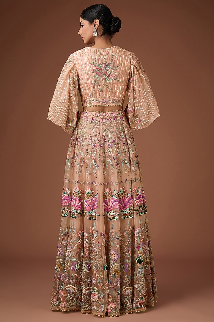 Pink Silk Organza Aari & Floral Hand Embroidered Bridal Lehenga Set by Rahul Singh at Pernia's Pop Up Shop