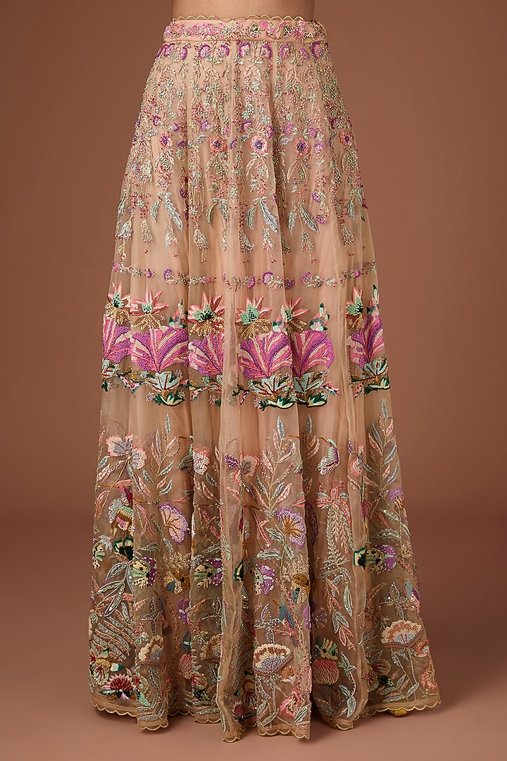 Pink Silk Organza Aari & Floral Hand Embroidered Bridal Lehenga Set by Rahul Singh at Pernia's Pop Up Shop