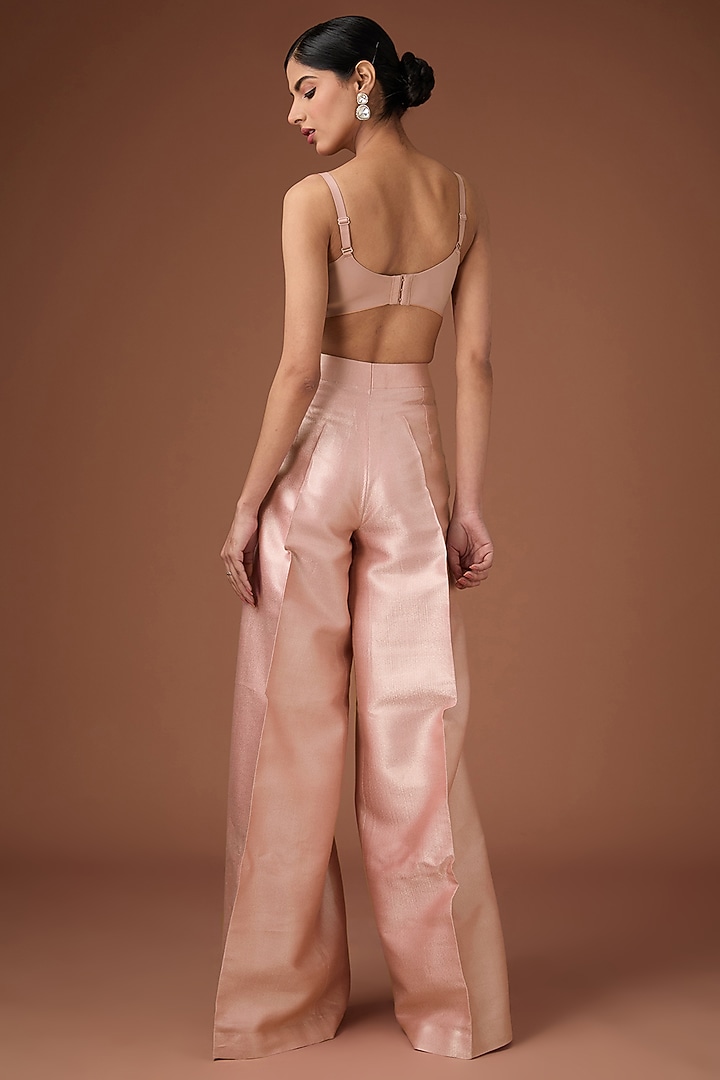 Pink Chanderi Silk Aari Hand Embroidered Jacket Set by Rahul Singh at Pernia's Pop Up Shop
