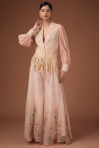 Pink Silk Organza Aari & Floral Hand Embroidered Lehenga Set by Rahul Singh