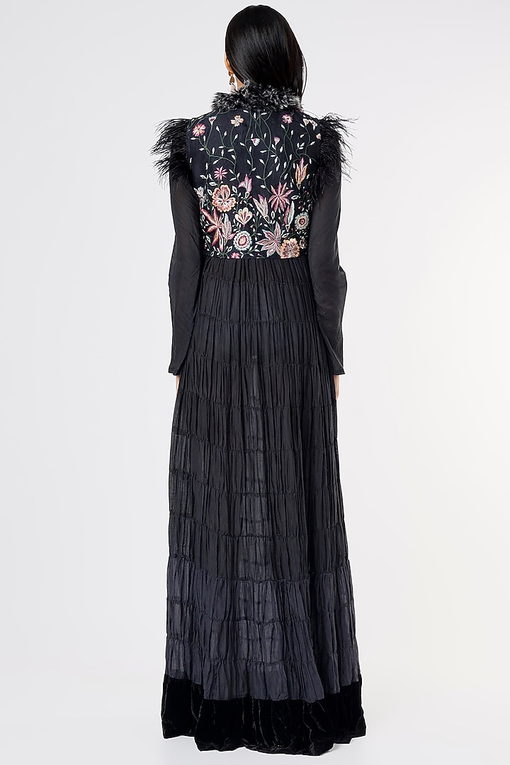 Black Cotton Silk & Organza Embroidered Jacket Party Wear Dress by Rahul Singh at Pernia's Pop Up Shop