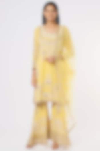 Yellow Embroidered Sharara Set by Rahul Singh