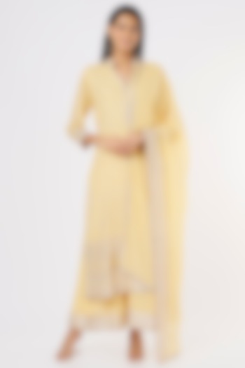Pale Yellow Sharara Set With Embroidery by Rahul Singh