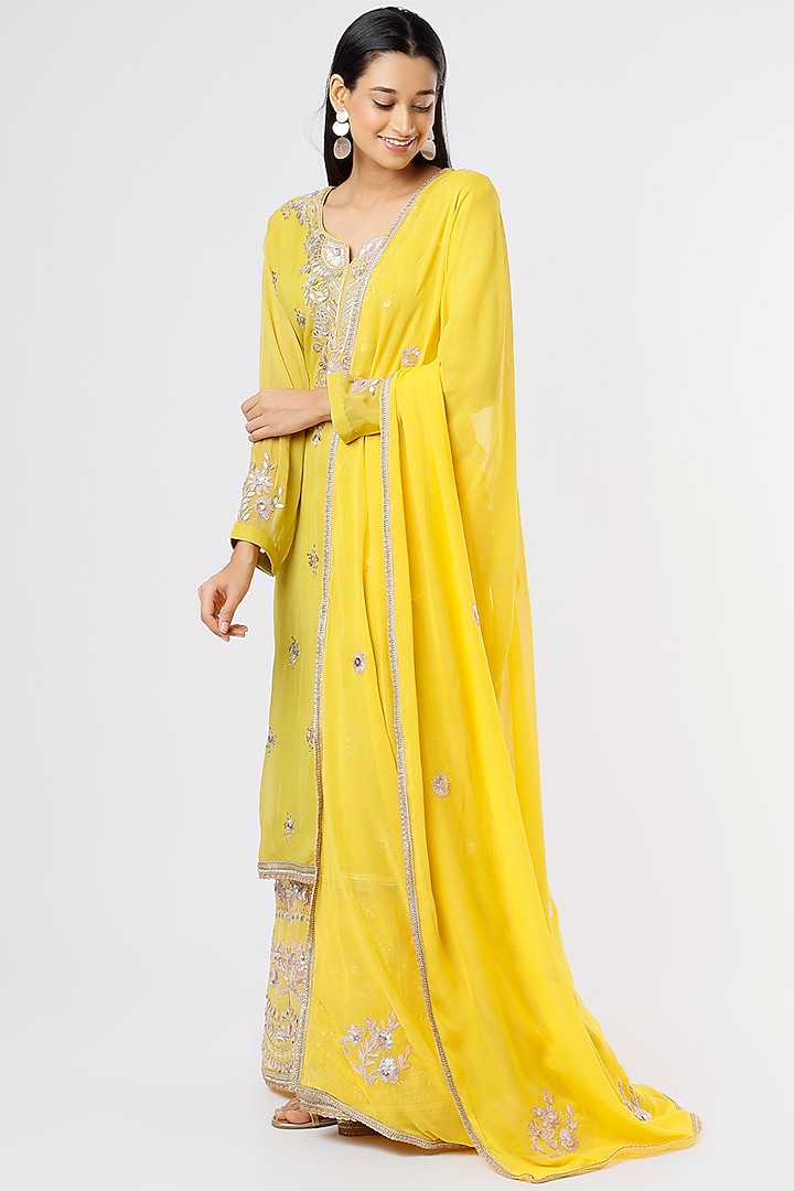 Bright Yellow Embroidered Sharara Set by Rahul Singh