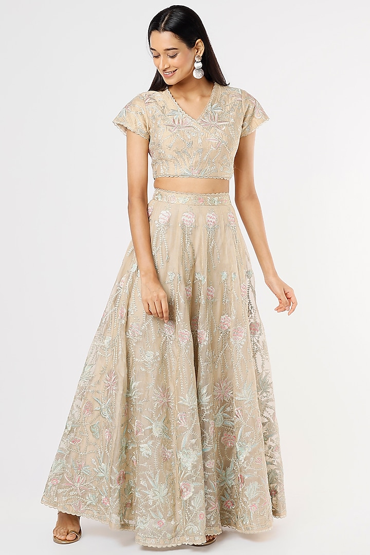 Gold Embroidered Lehenga Set by Rahul Singh