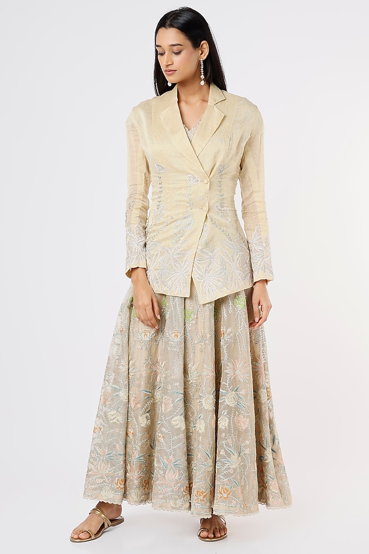 Gold Embroidered Anarkali Set by Rahul Singh