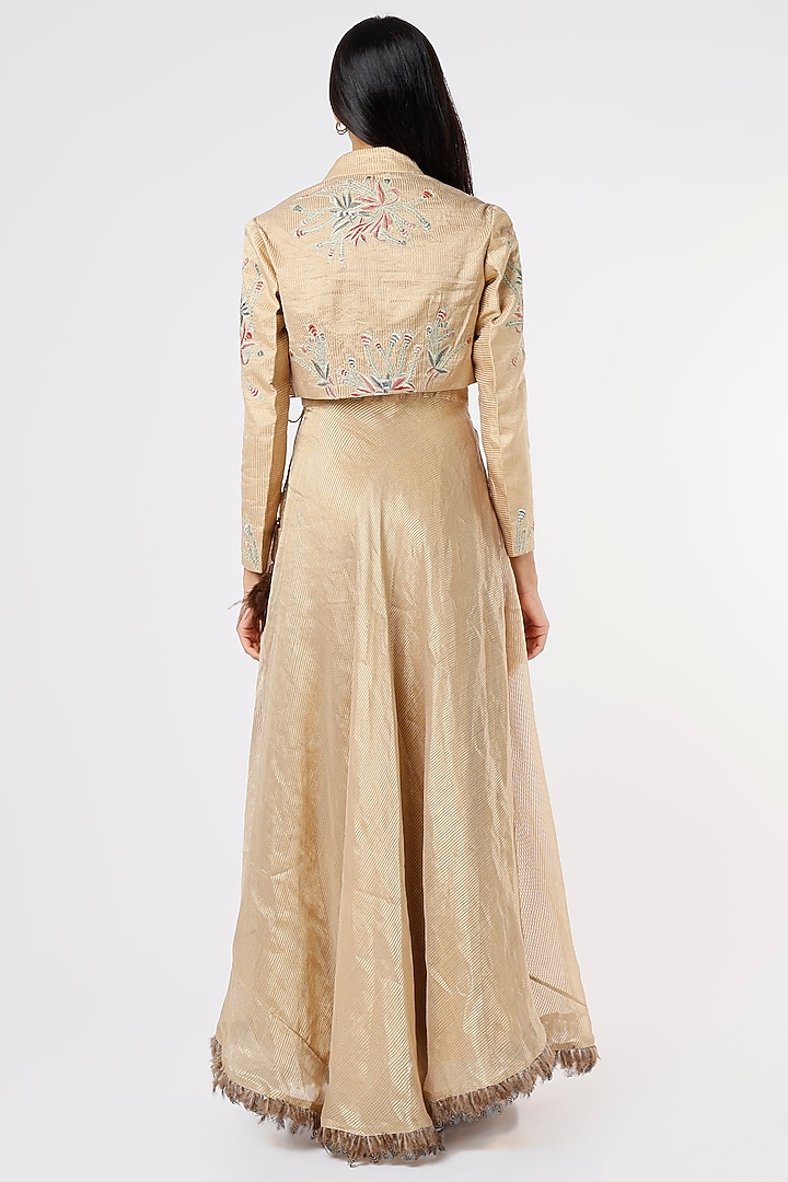 Gold Chanderi Silk Jacket Party Wear Dress by Rahul Singh at Pernia's Pop Up Shop