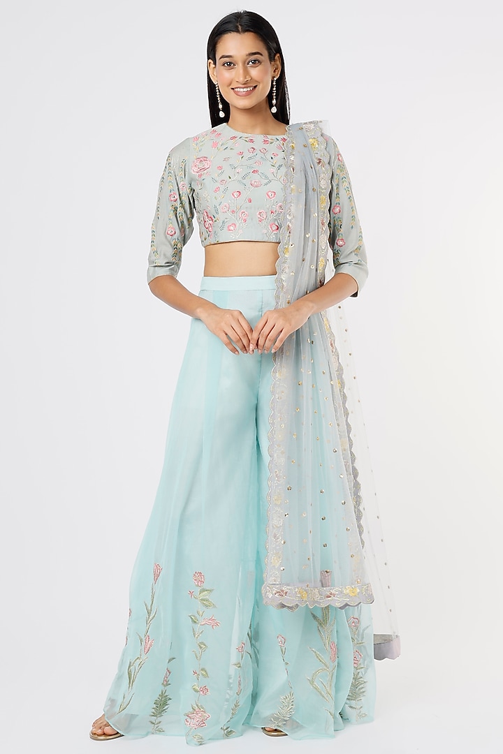 Blue Embroidered Sharara Set by Rahul Singh