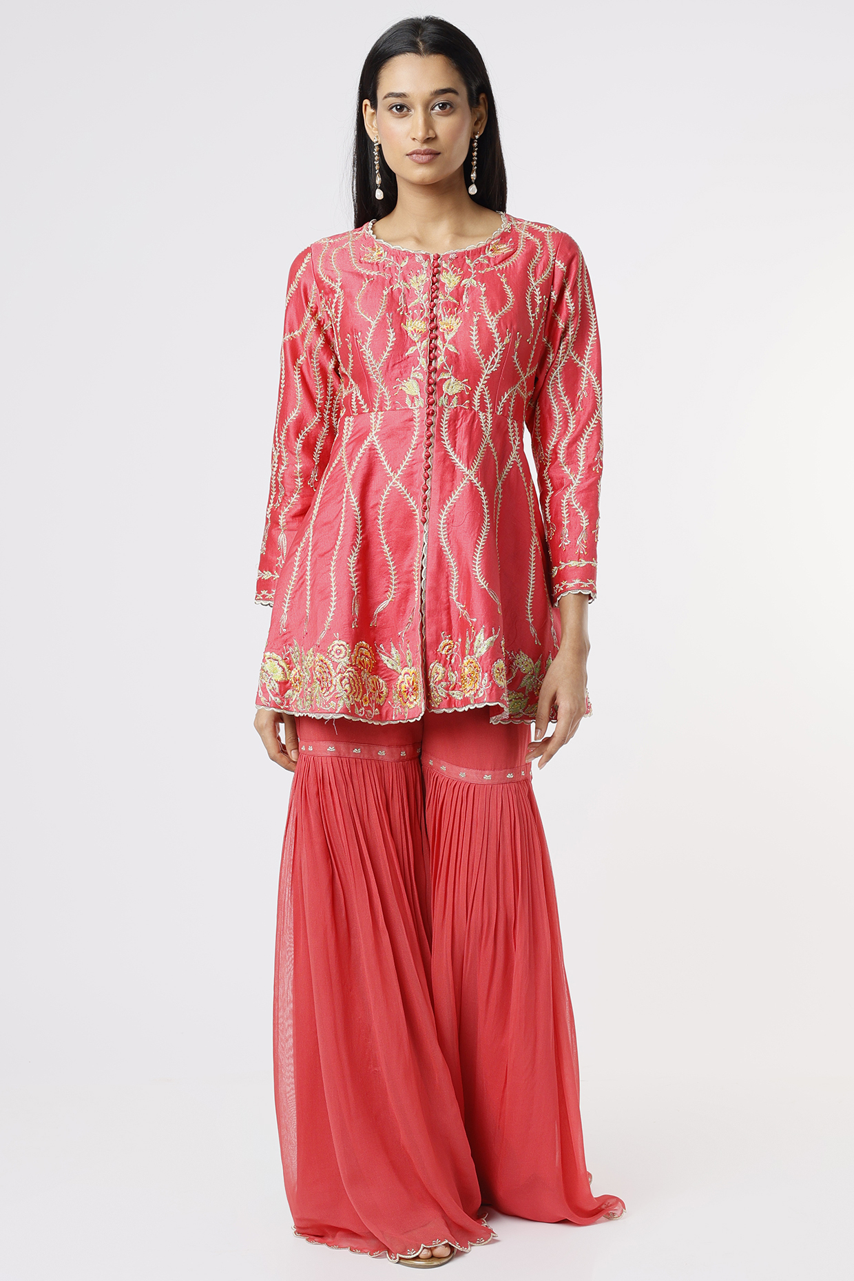 Bubblegum Pink Georgette Wedding Sharara Set by Rahul Singh at Pernia's Pop Up Shop