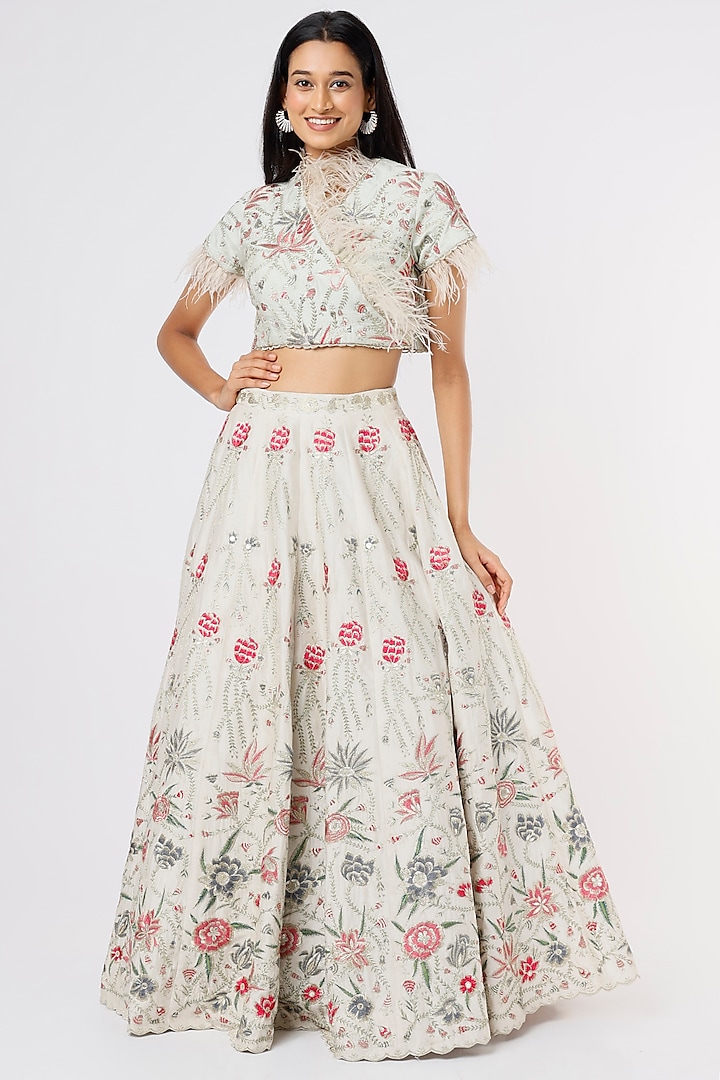 Ivory Embroidered Lehenga Set by Rahul Singh