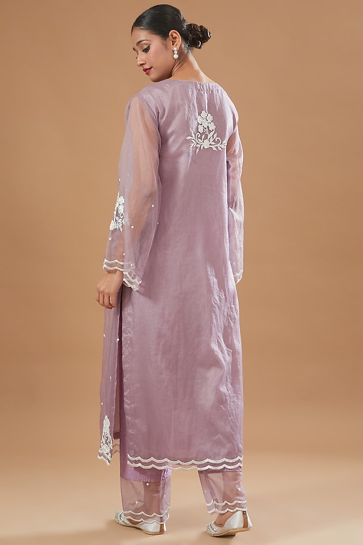 Purple Silk Organza Machine Embroidered Kurta Set by Rahul Singh at Pernia's Pop Up Shop