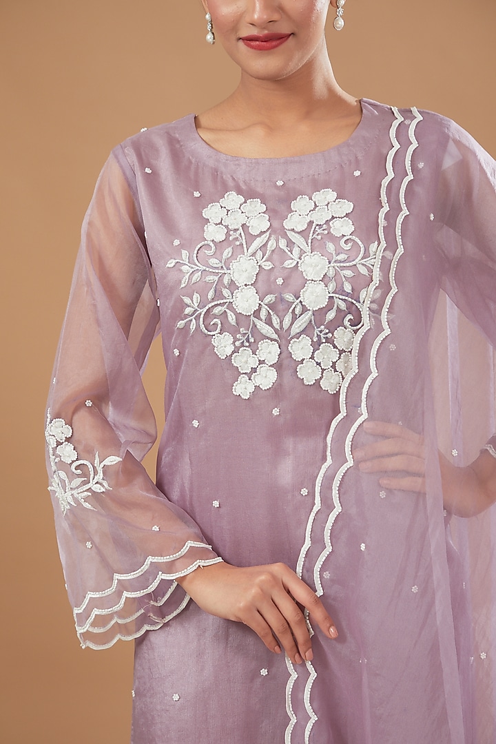 Purple Silk Organza Machine Embroidered Kurta Set by Rahul Singh at Pernia's Pop Up Shop
