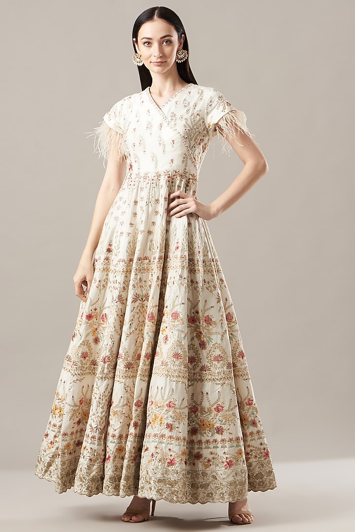 Ivory Embroidered Anarkali by Rahul Singh