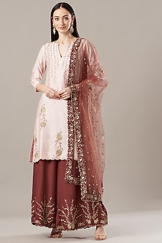 Wine Chanderi Silk Sharara Set by Rahul Singh
