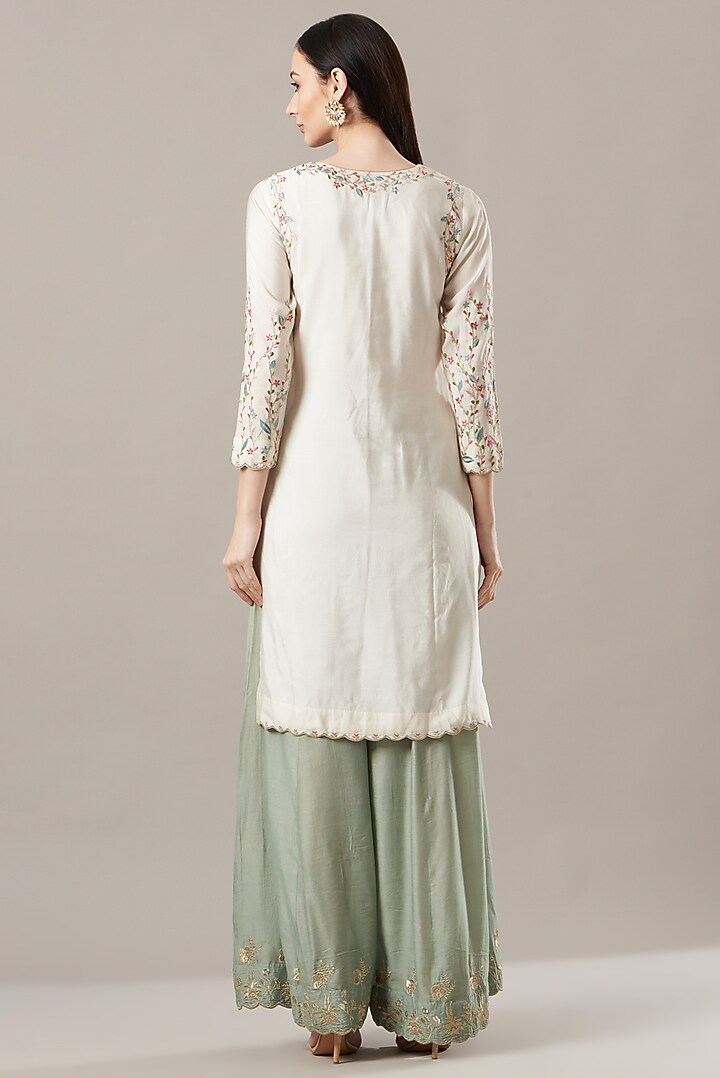 Greyish Blue Chanderi Silk Wedding Sharara Set by Rahul Singh at Pernia's Pop Up Shop