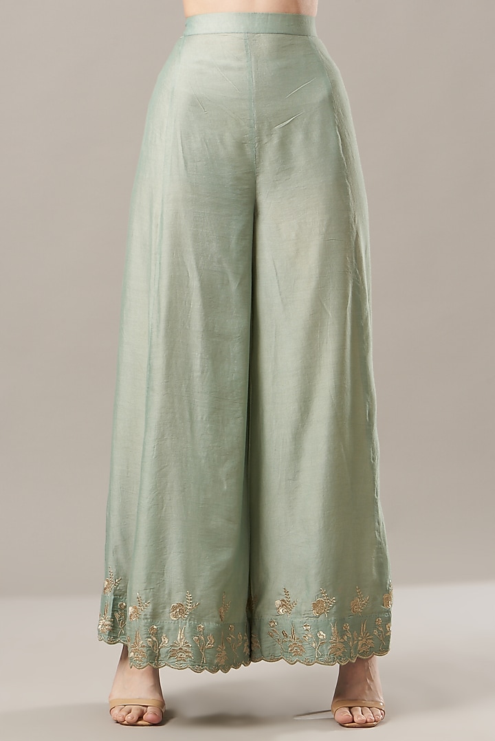 Greyish Blue Chanderi Silk Wedding Sharara Set by Rahul Singh at Pernia's Pop Up Shop