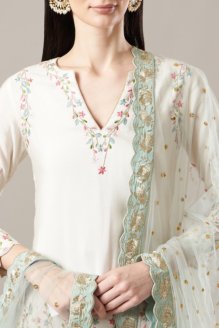 Greyish Blue Chanderi Silk Wedding Sharara Set by Rahul Singh at Pernia's Pop Up Shop