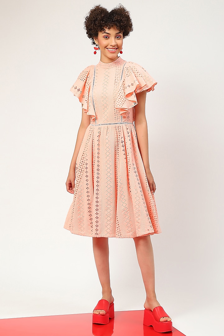 Baby Pink Cotton Embellished Dress by RADKA