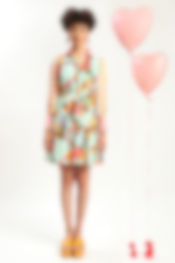 Aqua Sea Viscose Crepe Printed Summer Shirt Dress by RADKA at Pernia's Pop Up Shop