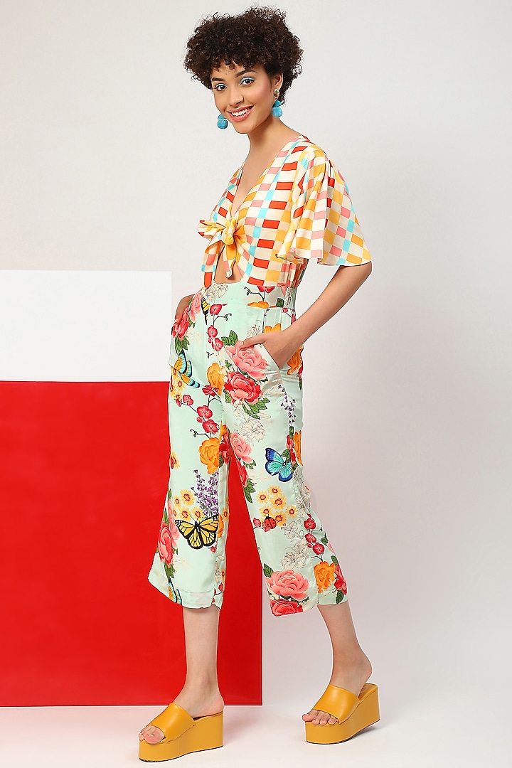 Multi-Colored Viscose Crepe & Orient Slub Printed Jumpsuit by RADKA