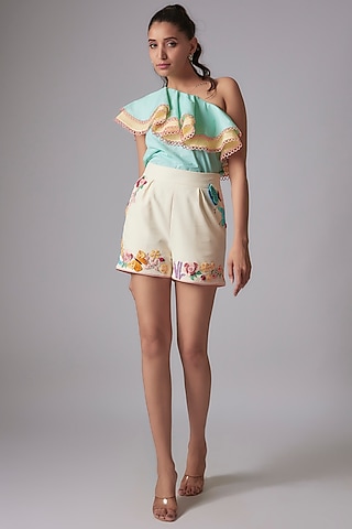 Off-White Banana Crepe Embellished Shorts by RADKA
