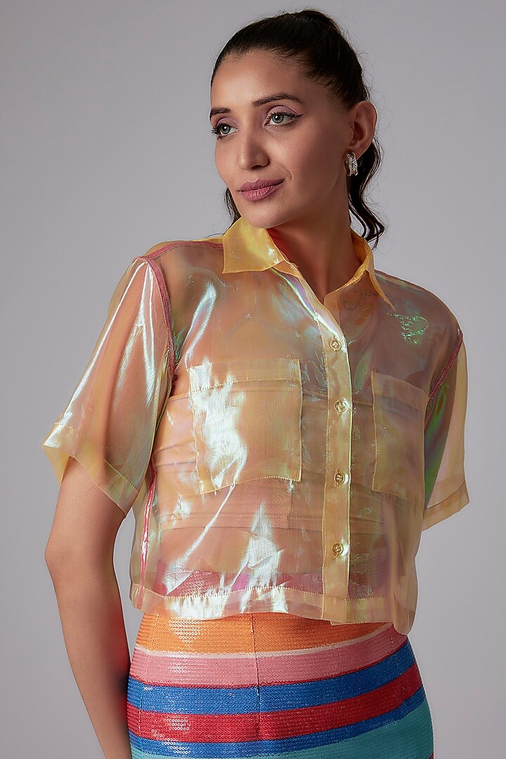 Yellow Organza Crop Shirt by RADKA at Pernia's Pop Up Shop