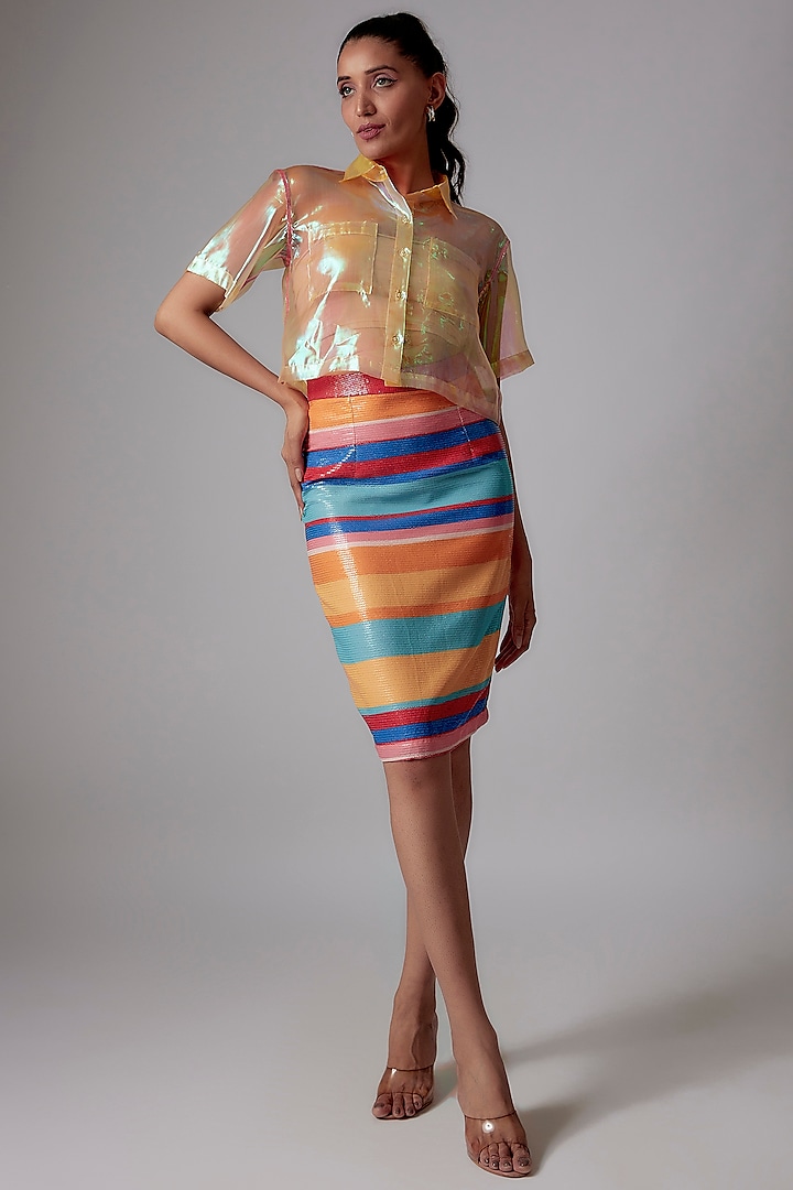 Multi-Colored Sequins Printed Pencil Skirt by RADKA