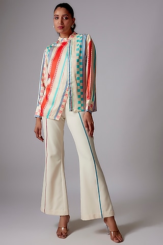 Multi-Colored Orient Slub Printed Asymmetric Shirt by RADKA