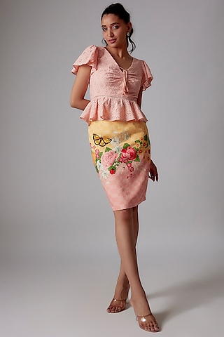 Multi-Colored Cotton Poplin Printed Pencil Skirt by RADKA