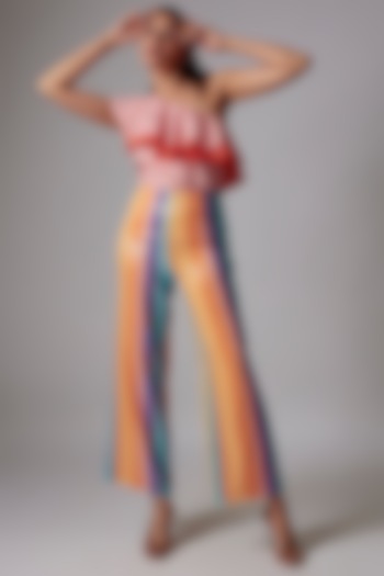 Multi-Colored Sequins Printed Flared Parallel Pants by RADKA