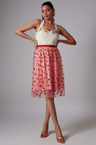 White Banana Crepe Floral Embroidered Top by RADKA