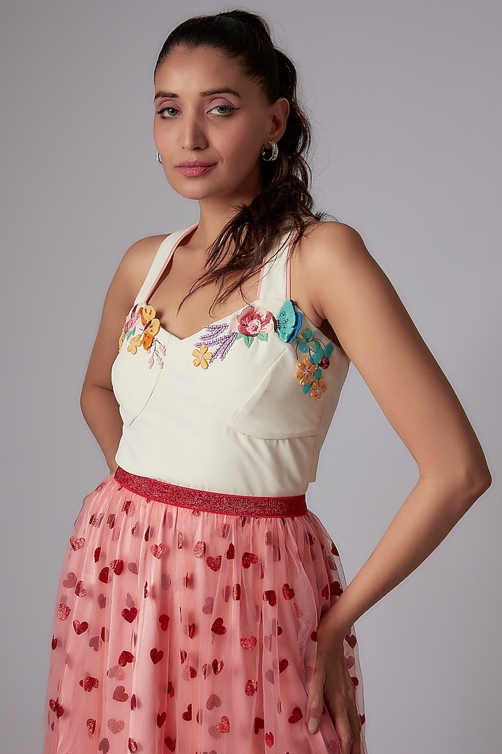 White Banana Crepe Floral Embroidered Top by RADKA at Pernia's Pop Up Shop
