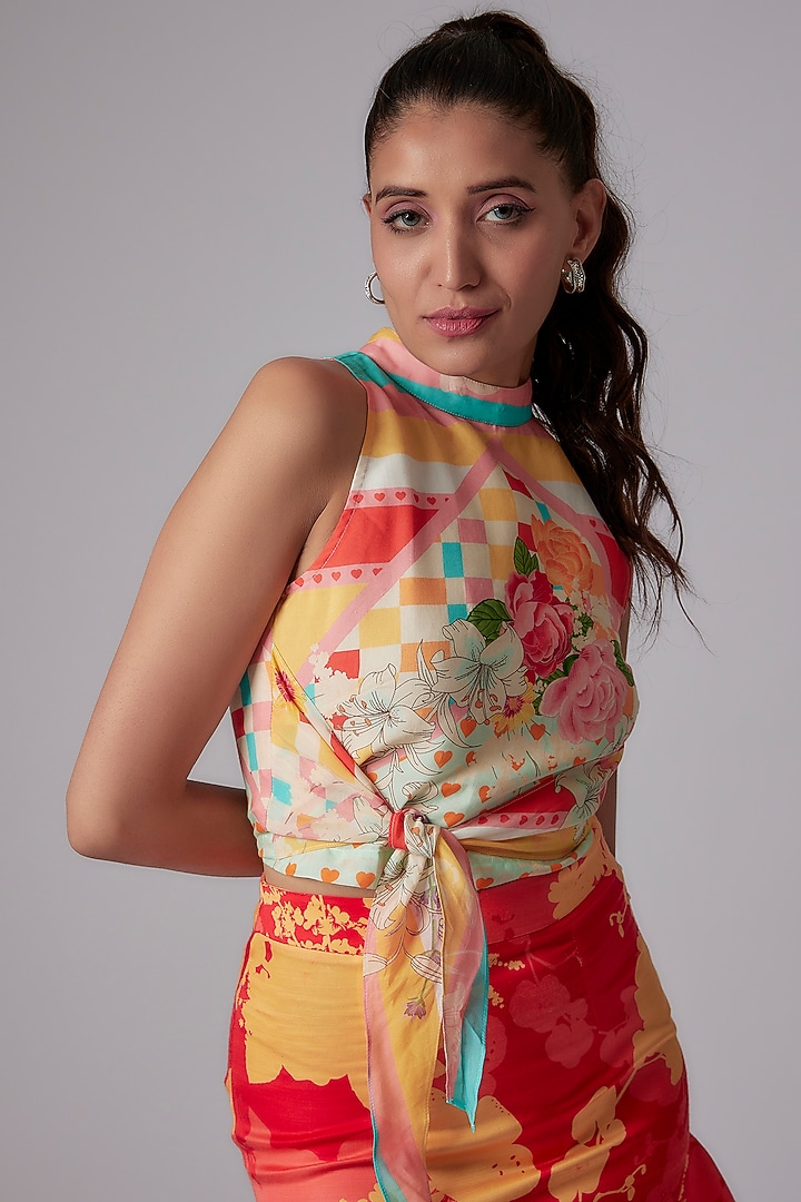 Multi-Colored Satin & Tencel Voile Printed Top by RADKA at Pernia's Pop Up Shop