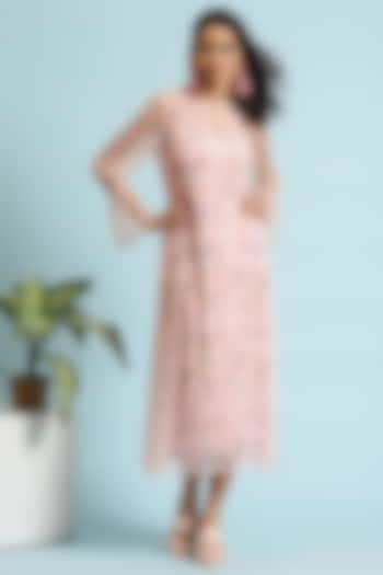 Baby Pink Printed Sheer Dress by RADKA